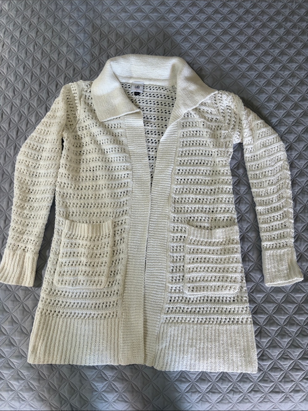 CAbi Cream Open-Knit Longline Cardigan